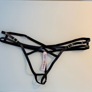 Victoria's Secret Black Strappy Thong with Pink Label